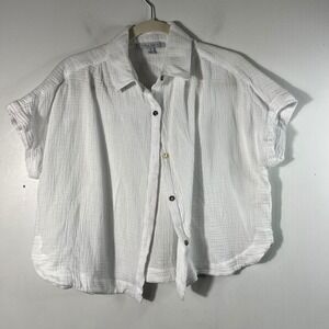 Womens Single Thread Waffle Cotton Button Shirt White‎ M Cotton Shrug Sleeve